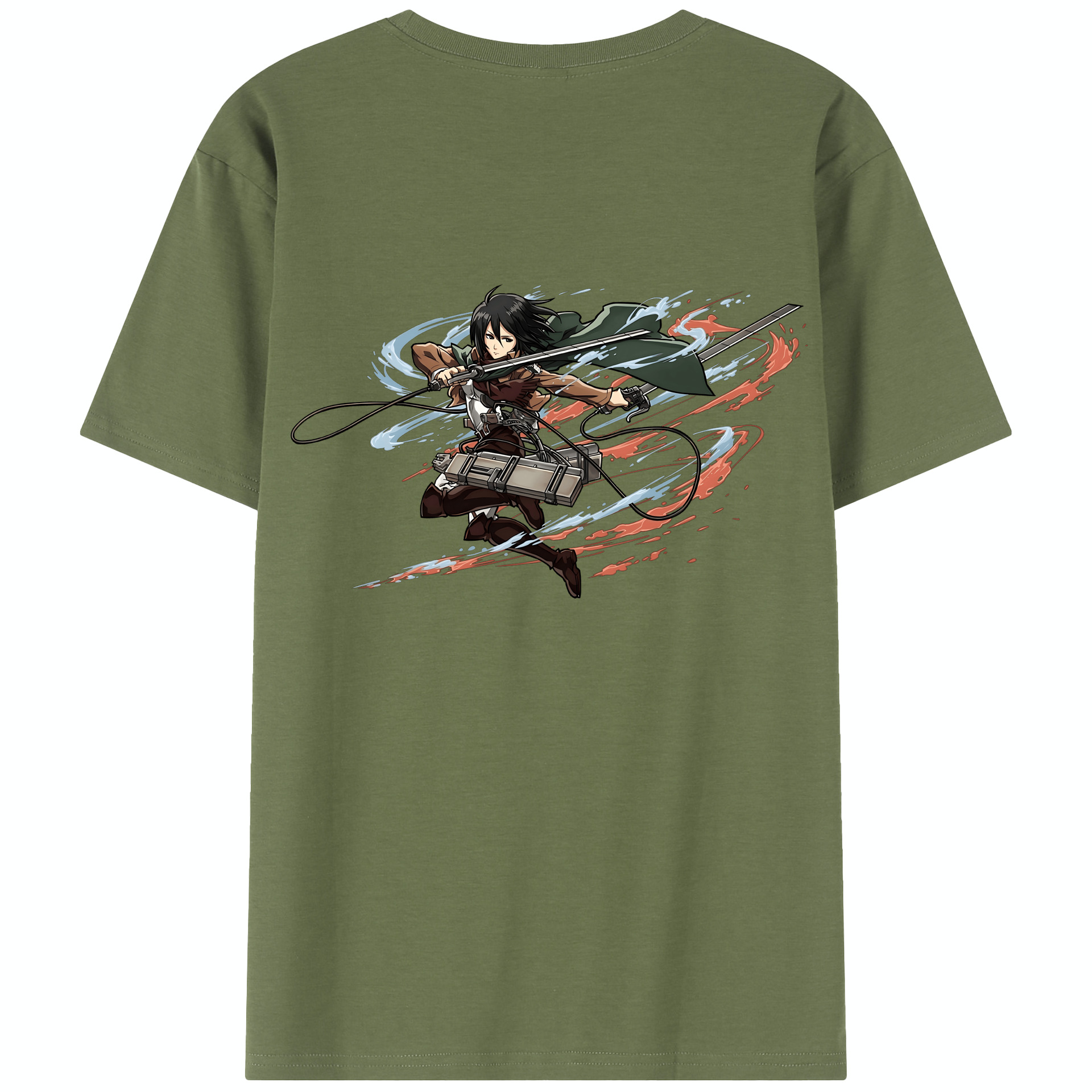 （画像用） 進撃の巨人 ミカサ·アッカーマン Attack on Titan Mikasa Ackerman 綿100％半袖Tシャツ（背面プリント）